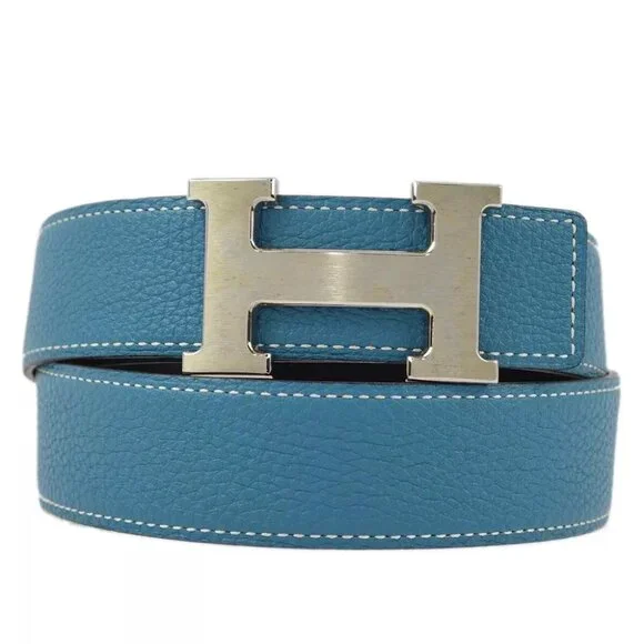 Hermes Blue Taurillon Constance Reversible Belt #80 Small Good Hermes 2011 Blue Jean Constance Belt #80 main image 4